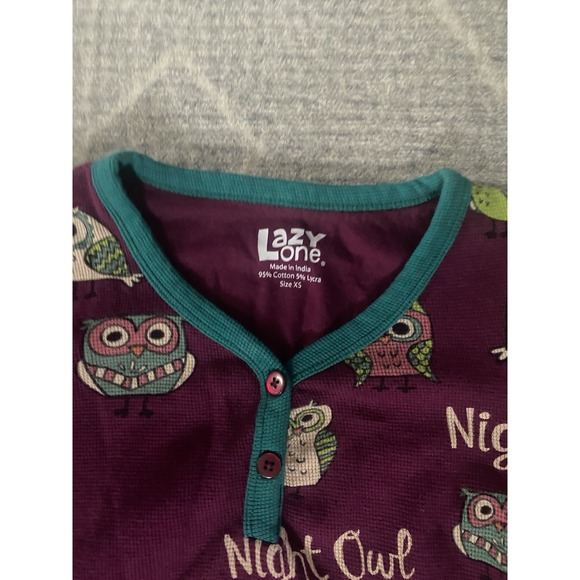 Lazy One Night Owl Xl Womens Pajama Top Thermal Purple Green - Picture 2 of 3